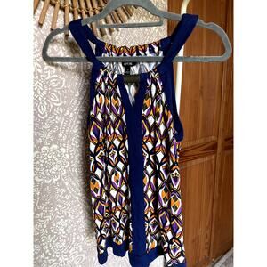 Apt 9 Bold Retro‎ Boho Blue Orange Swing Tank Blouse with Metallic Charm